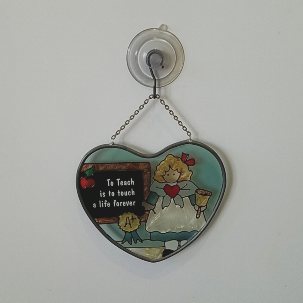 Joan Baker Designs Stained Glass Heart Shaped Teacher Suncatcher